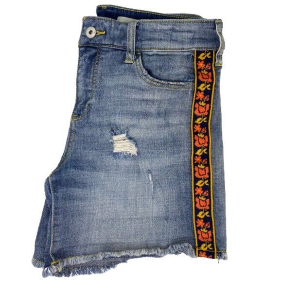 Pilcro Anthropologie Slim Boyfriend Denim Shorts Embroidered Side Taping Size 26 - Picture 6 of 16